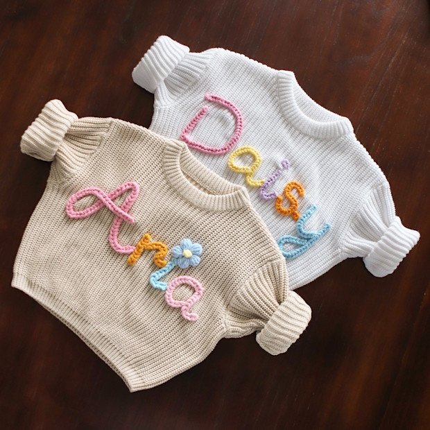 Personalized Hand Embroidered Baby Sweater.