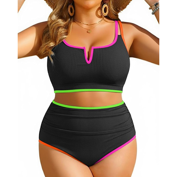 Yonique Plus Size High Waisted Bikini.