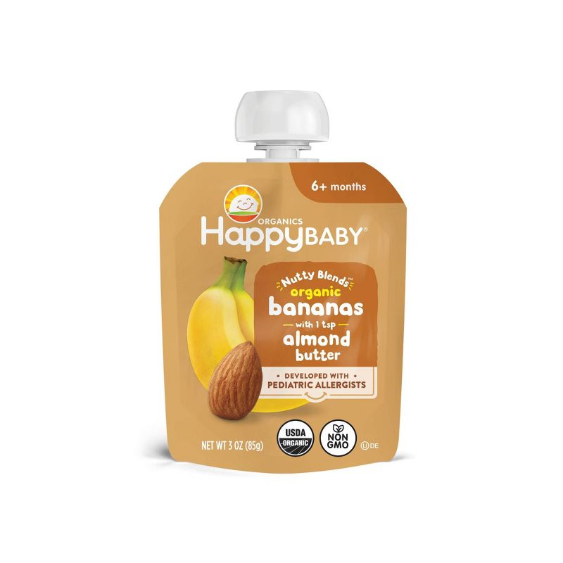Happy Baby Nutty Blends Organic Bananas & Almond Butter Baby Food Pouch - 3oz.