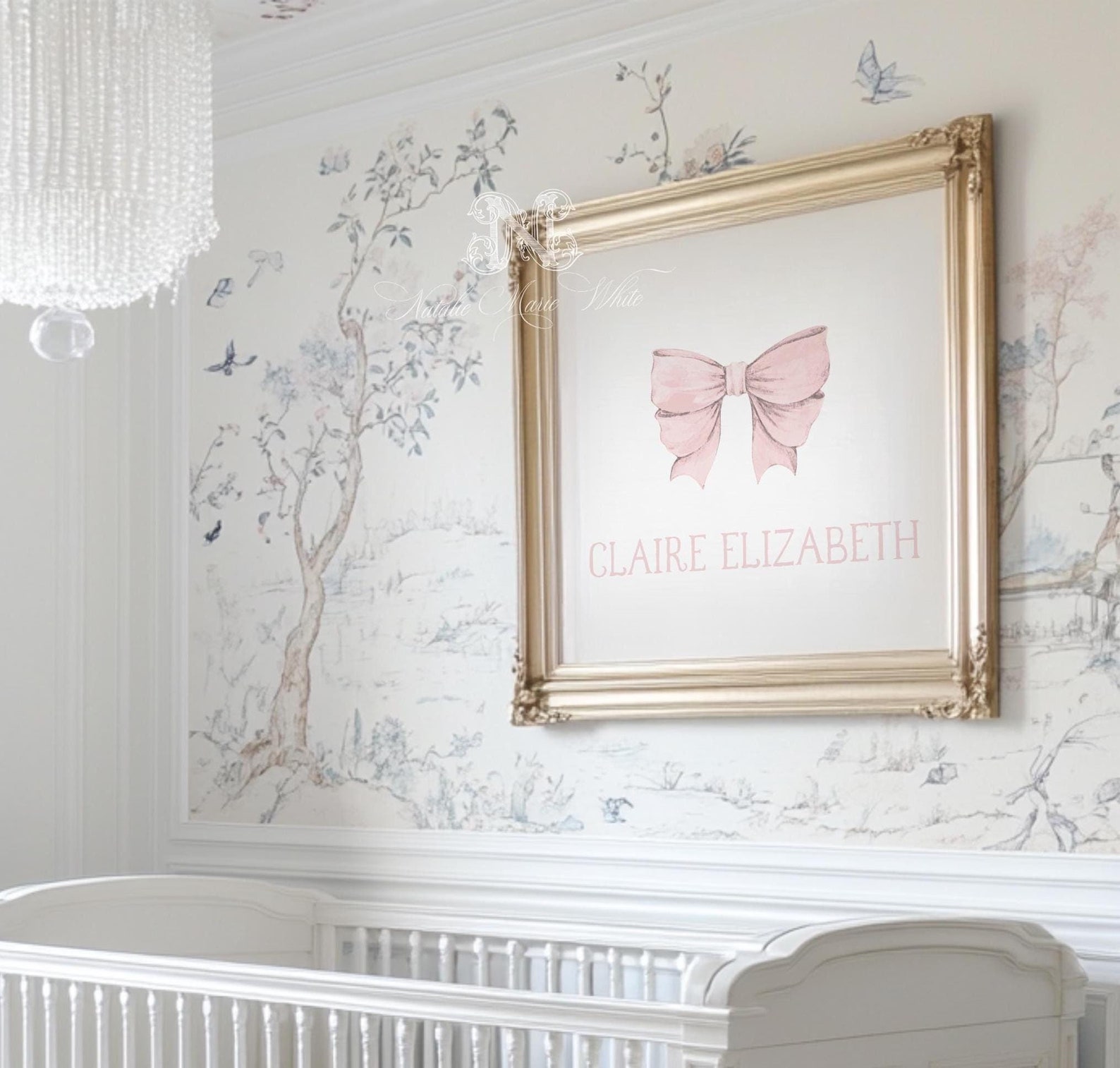 Natalie Marie White Name Girl Nursery Wall Art.