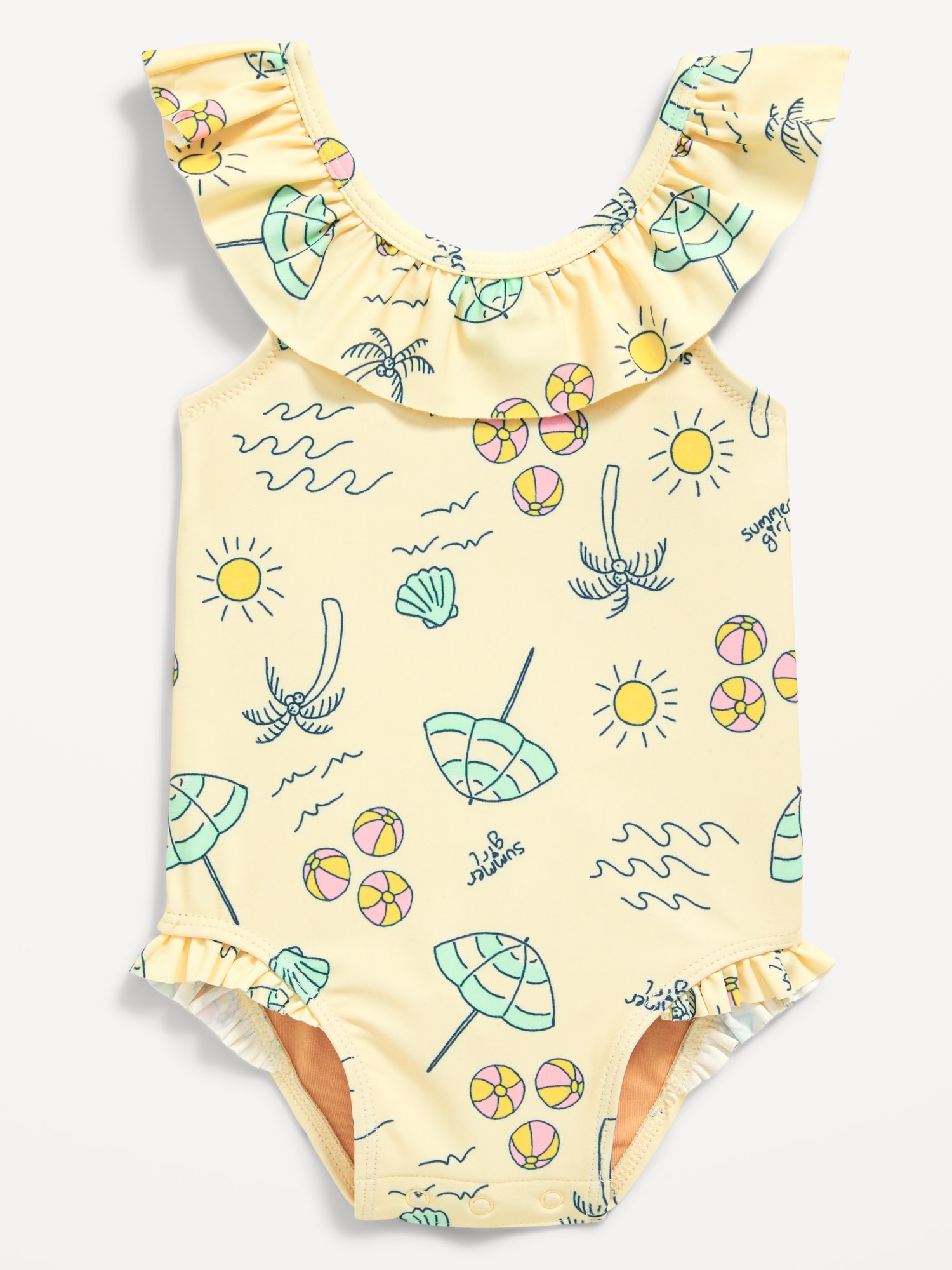 Printed Ruffle-Trim One-Piece Swimsuit for Baby.