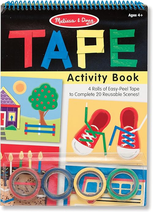 Melissa & Doug Tape Activity Book: 4 Rolls of Easy-Tear Tape and 20 Reusable Scenes.