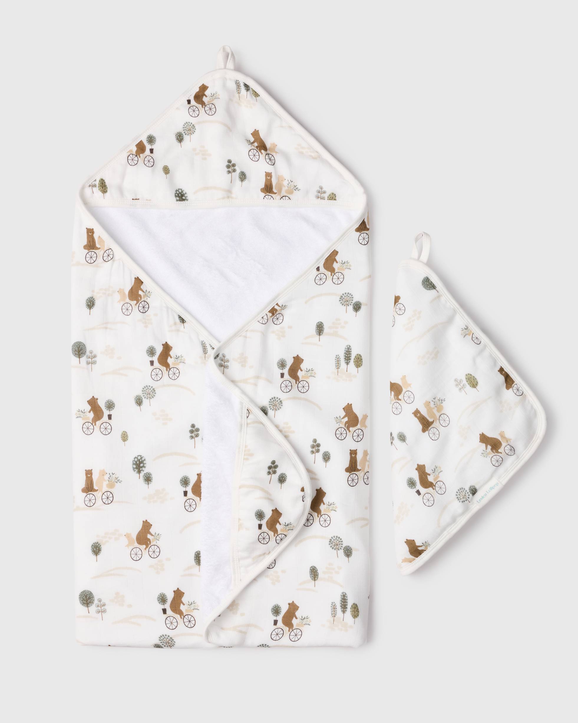 Loulou Lollipop Hooded Towel Set - Bears on Bikes.