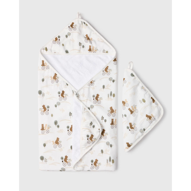 Loulou Lollipop Hooded Towel Set - Bears on Bikes.