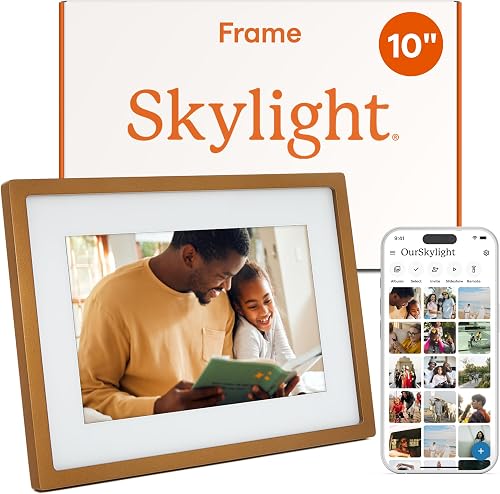 Skylight Digital Picture Frame, Load from Phone Capability, 10" Gold.