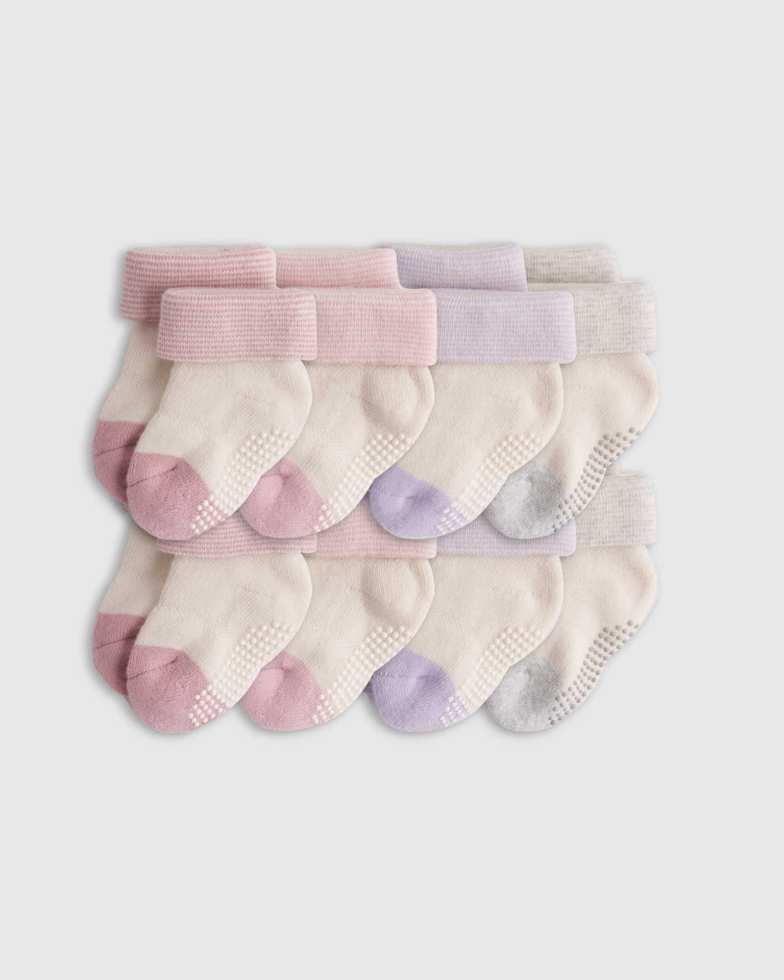 Quince Organic Gripper Fold Over Socks 8-Pack - Baby in Pink Multi.