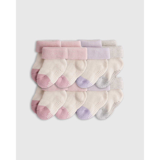 Quince Organic Gripper Fold Over Socks 8-Pack - Baby in Pink Multi.