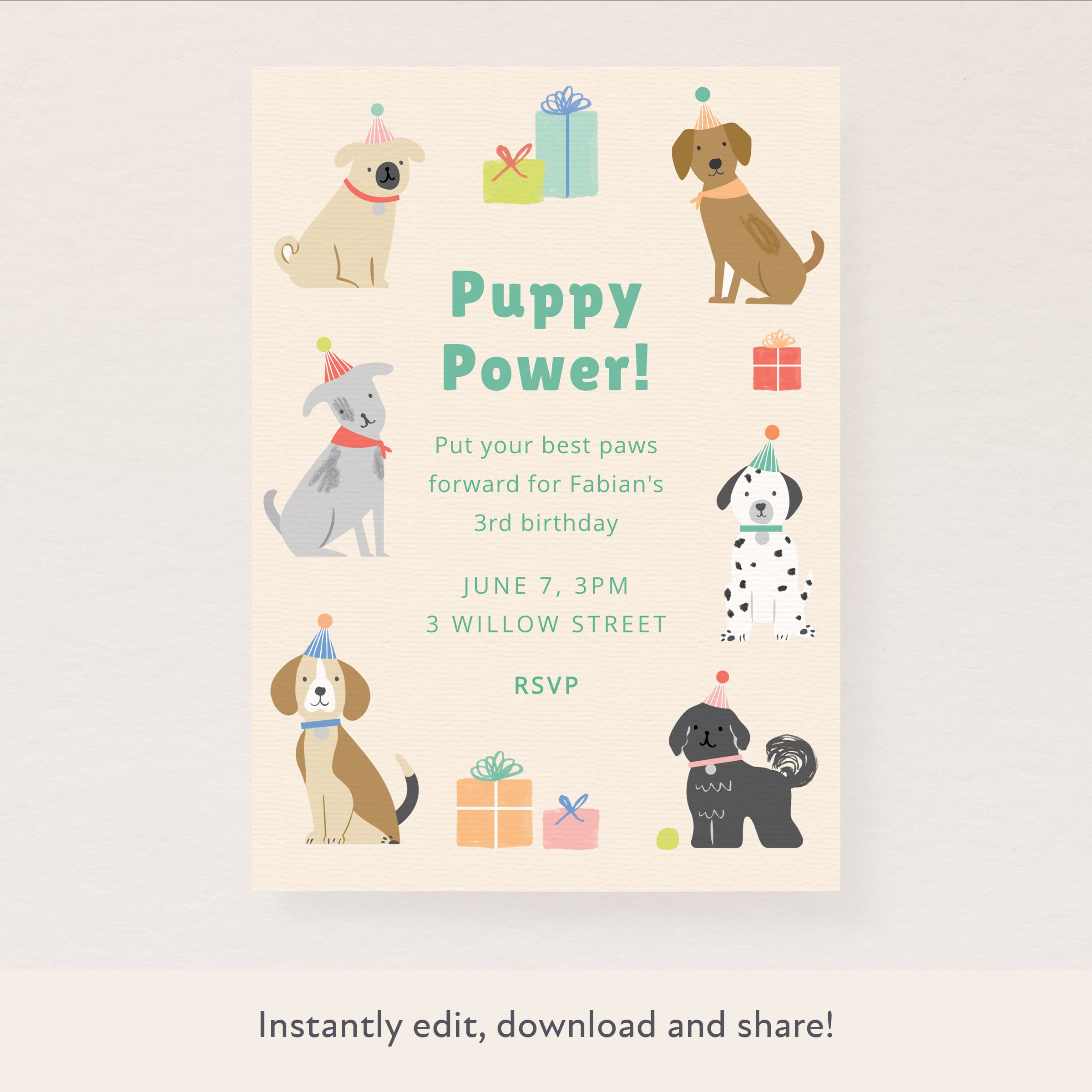 Meri Meri Puppy Download & Print Invitation.