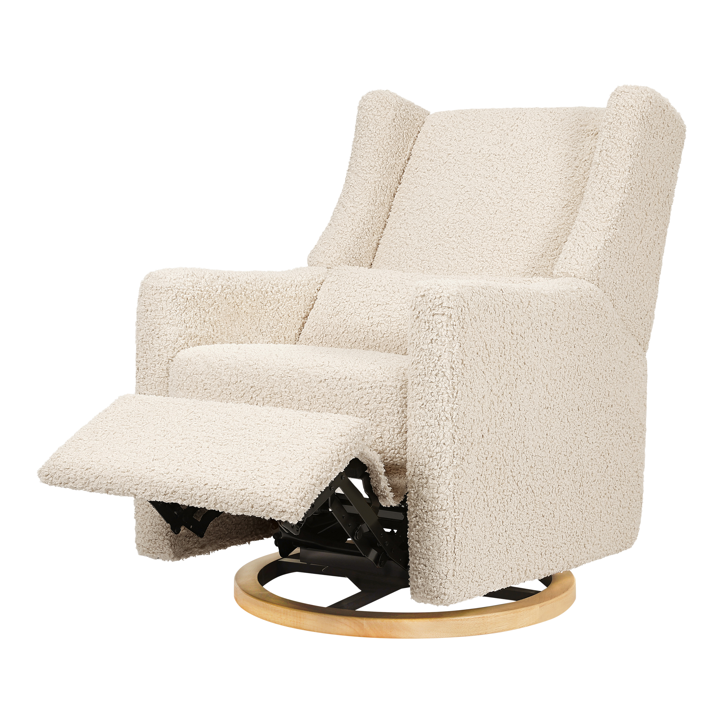 Babyletto Kiwi Almond Teddy Loop Nursery Power Glider Recliner Chair with Light Wood Base