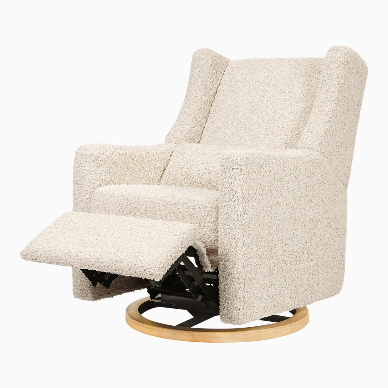 babyletto Kiwi Electronic Recliner and Swivel Glider - Almond Teddy Loop With Light Wood Base.