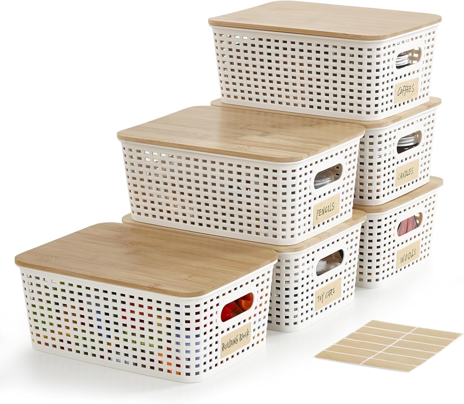 Small Plastic Storage Bins with Bamboo Lids.