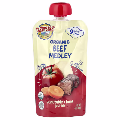 Earth's Best Organic Beef Medley Protein & Veggie Puree 4 oz Pouch.