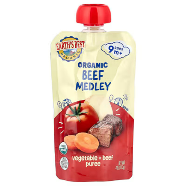Earth's Best Organic Beef Medley Protein & Veggie Puree 4 oz Pouch.