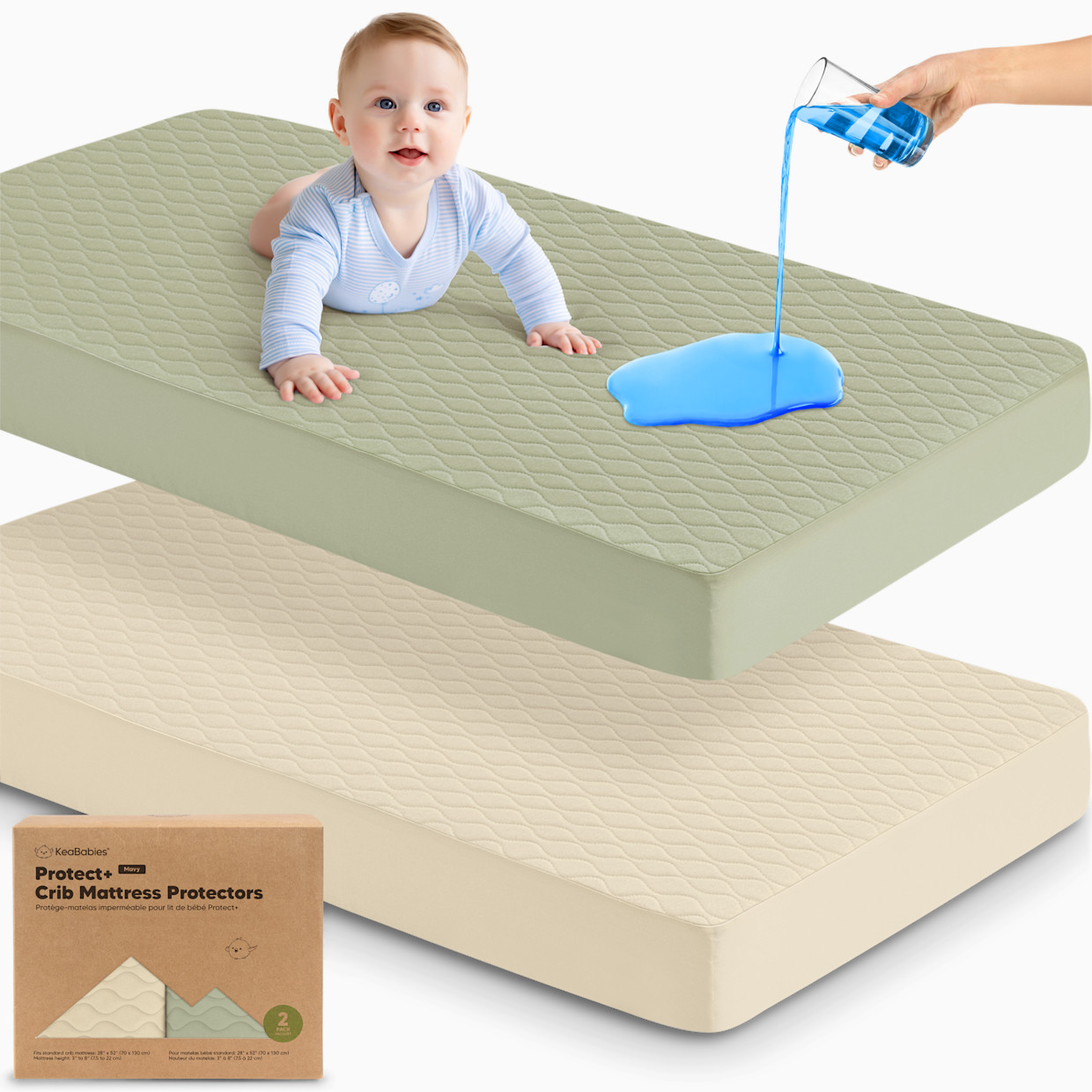 KeaBabies 2-Pack Mavy Protect+ Waterproof Crib Mattress Protector - Avocado.