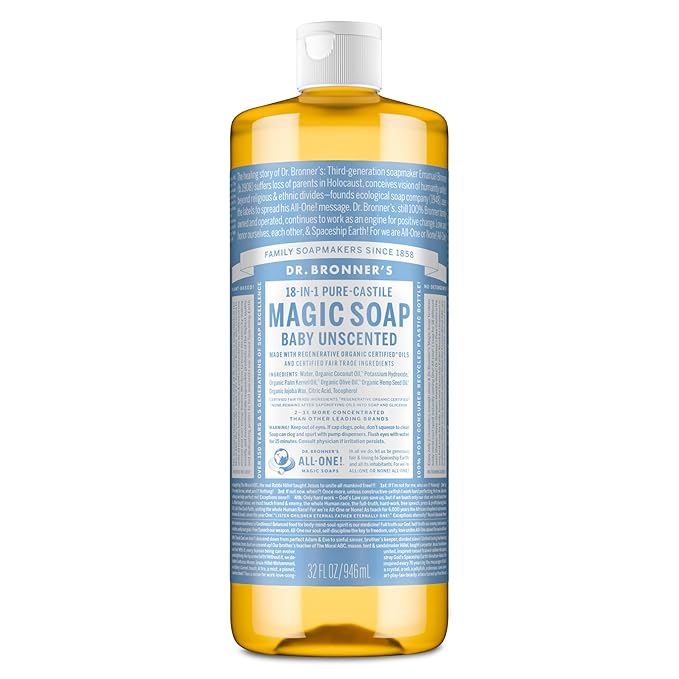 Dr. Bronner's Pure-Castile Magic Liquid Soap.