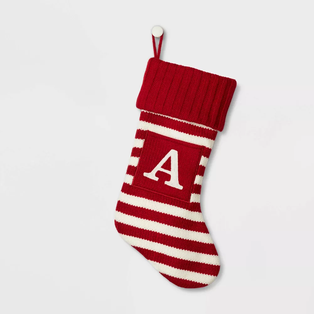 Knit Striped Monogram Christmas Stocking.