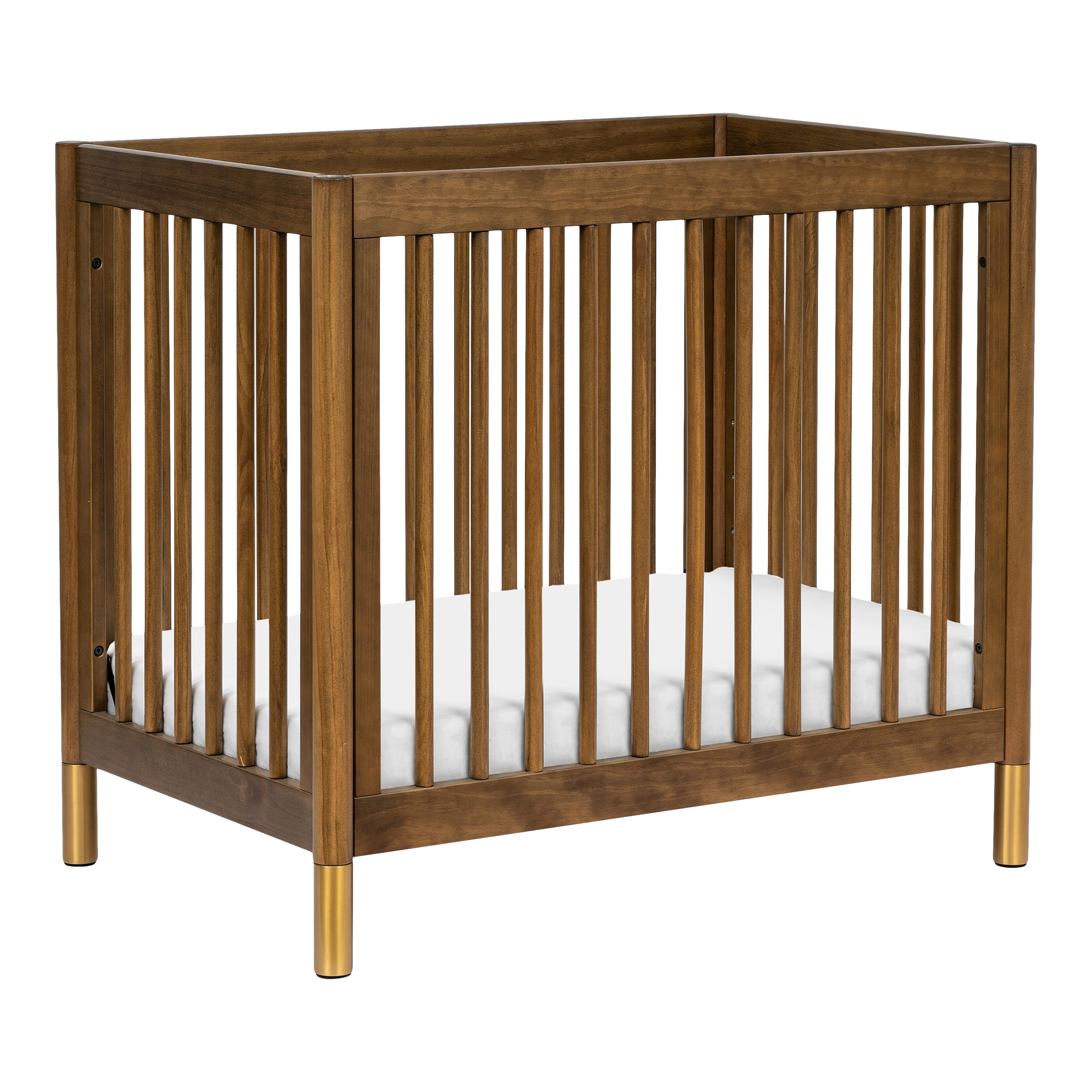 babyletto Gelato 4-in-1 Convertible Mini Crib - Natural Walnut & Gold Feet.