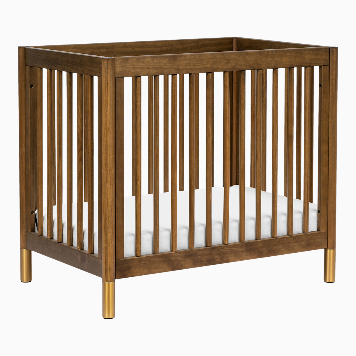 babyletto Gelato 4-in-1 Convertible Mini Crib - Natural Walnut & Gold Feet.