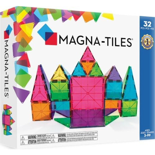 MAGNA-TILES Classic 32-Piece Magnetic Construction Set.