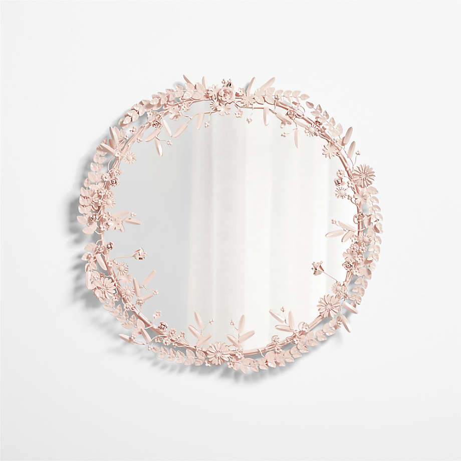 Flower Crown Pink Metal Round Wall Mirror.