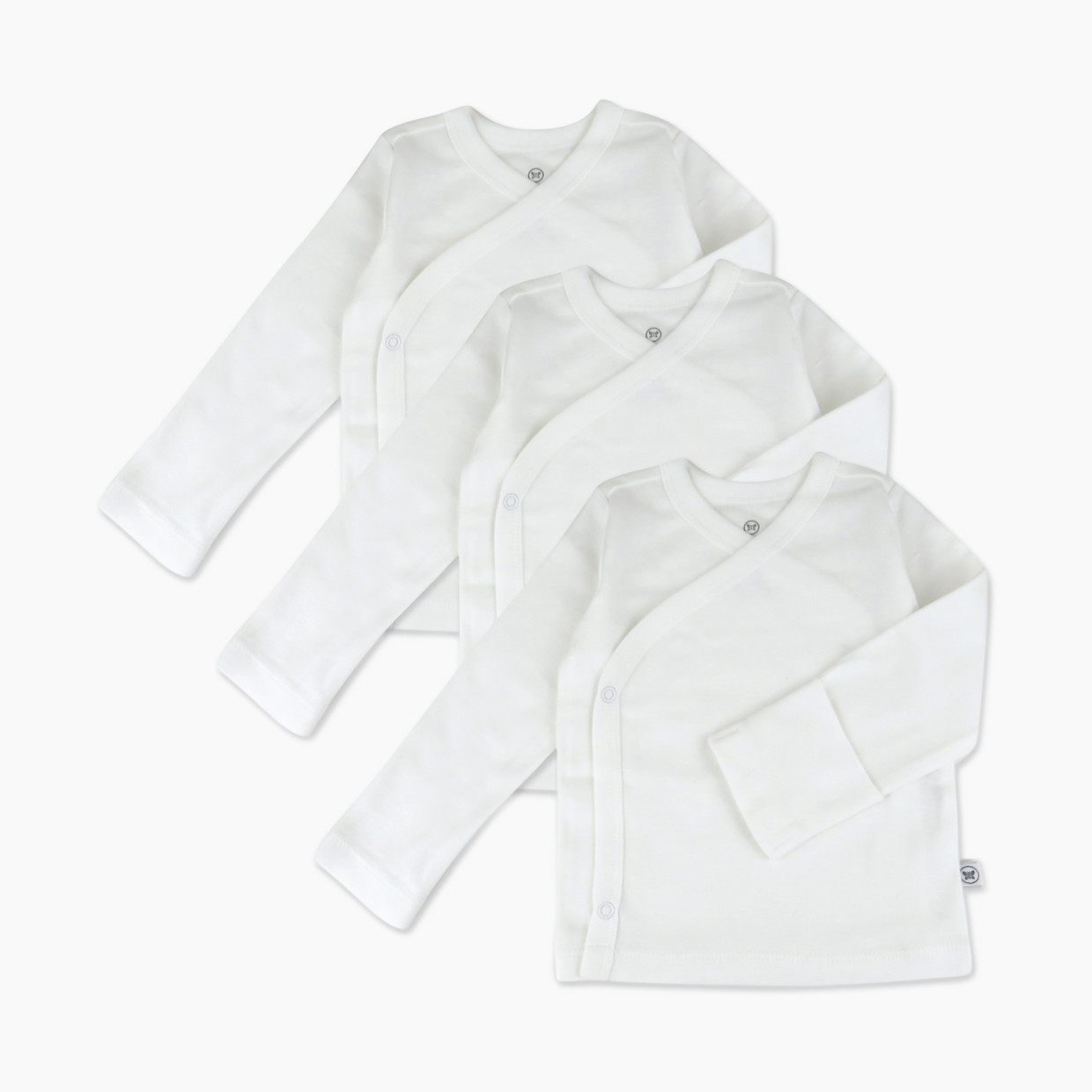 Honest Baby Clothing 3-Pack Organic Cotton Long Sleeve Side-Snap Tops - Bright White, Nb.