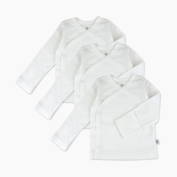 Honest Baby Clothing 3-Pack Organic Cotton Long Sleeve Side-Snap Tops - Bright White, 0-3 M.