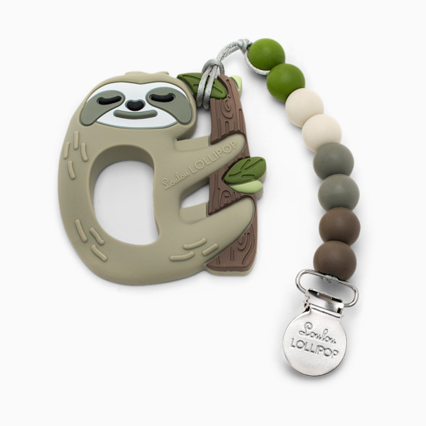 Loulou Lollipop Silicone Teether with Metal Clip - Sloth - $19.99.