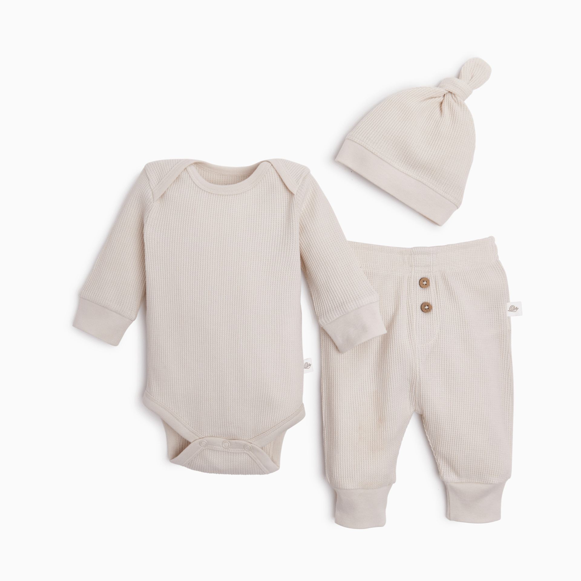Tiny Kind Organic Cotton Waffle 3-Piece Gift Set - Oat, Newborn