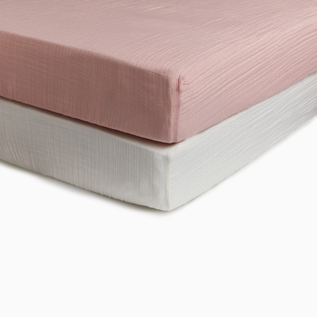 Soundly Organic Cotton Muslin Crib Sheet (2 Pack) - Crystal Rose/Snow White.