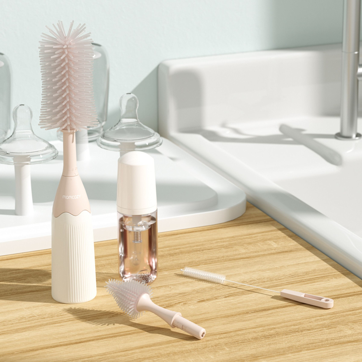 Momcozy Bottle Brush Kit with Push-Press Foam - Pink.