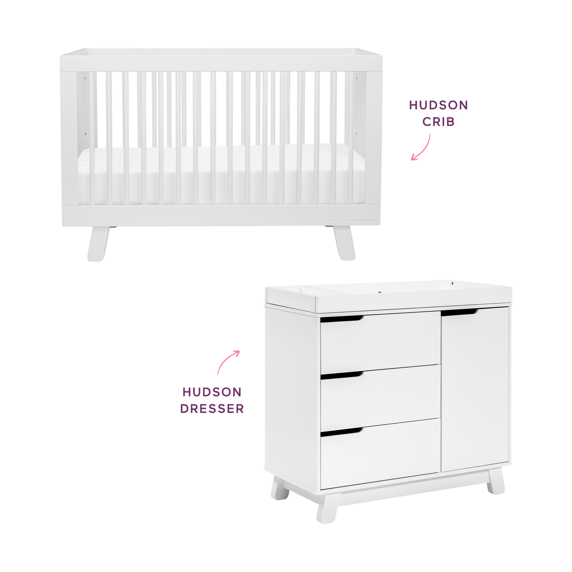 babyletto Hudson Crib & Hudson Dresser Bundle White Crib and Dresser
