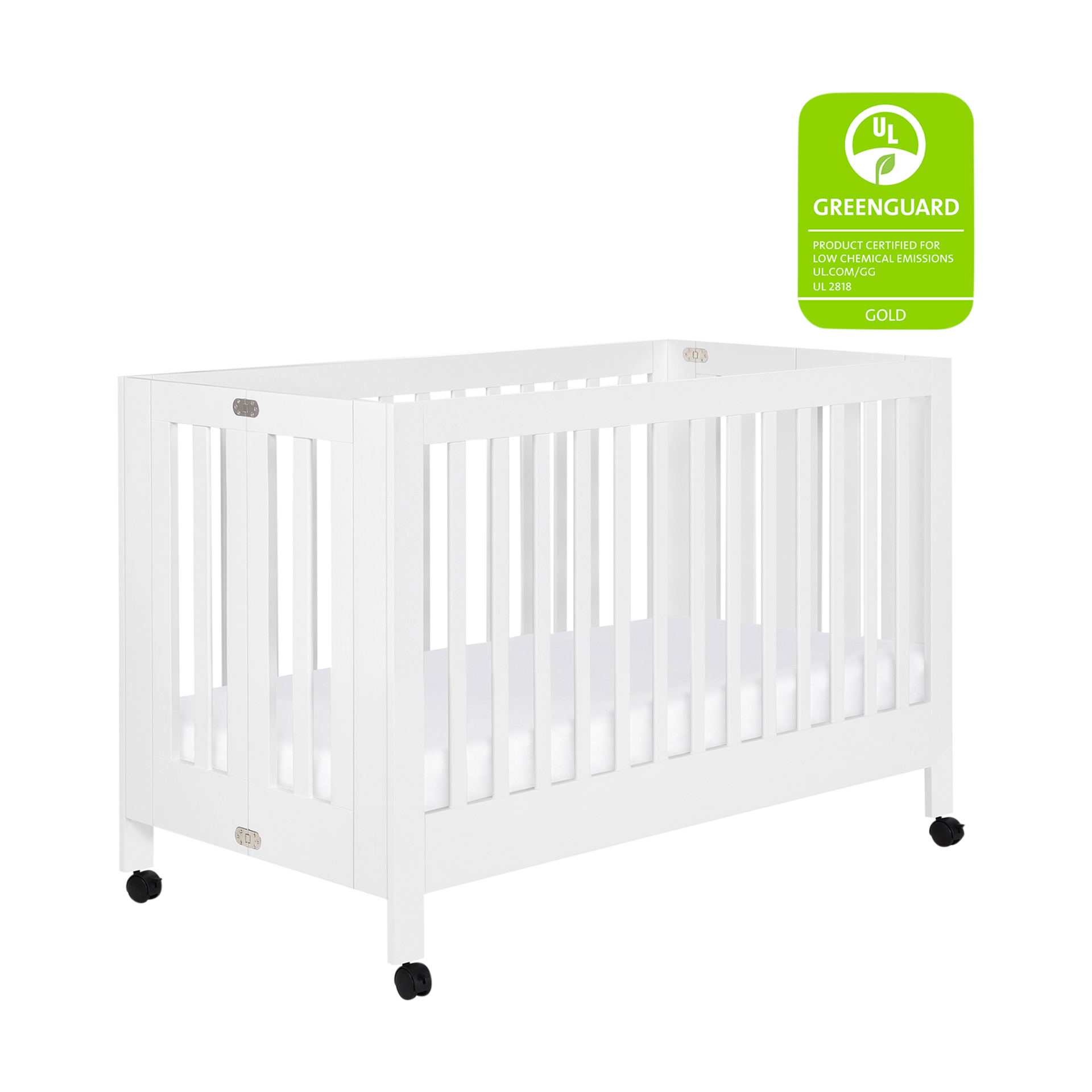 babyletto Maki Portable Folding Crib with Toddler Bed Conversion Kit - White.