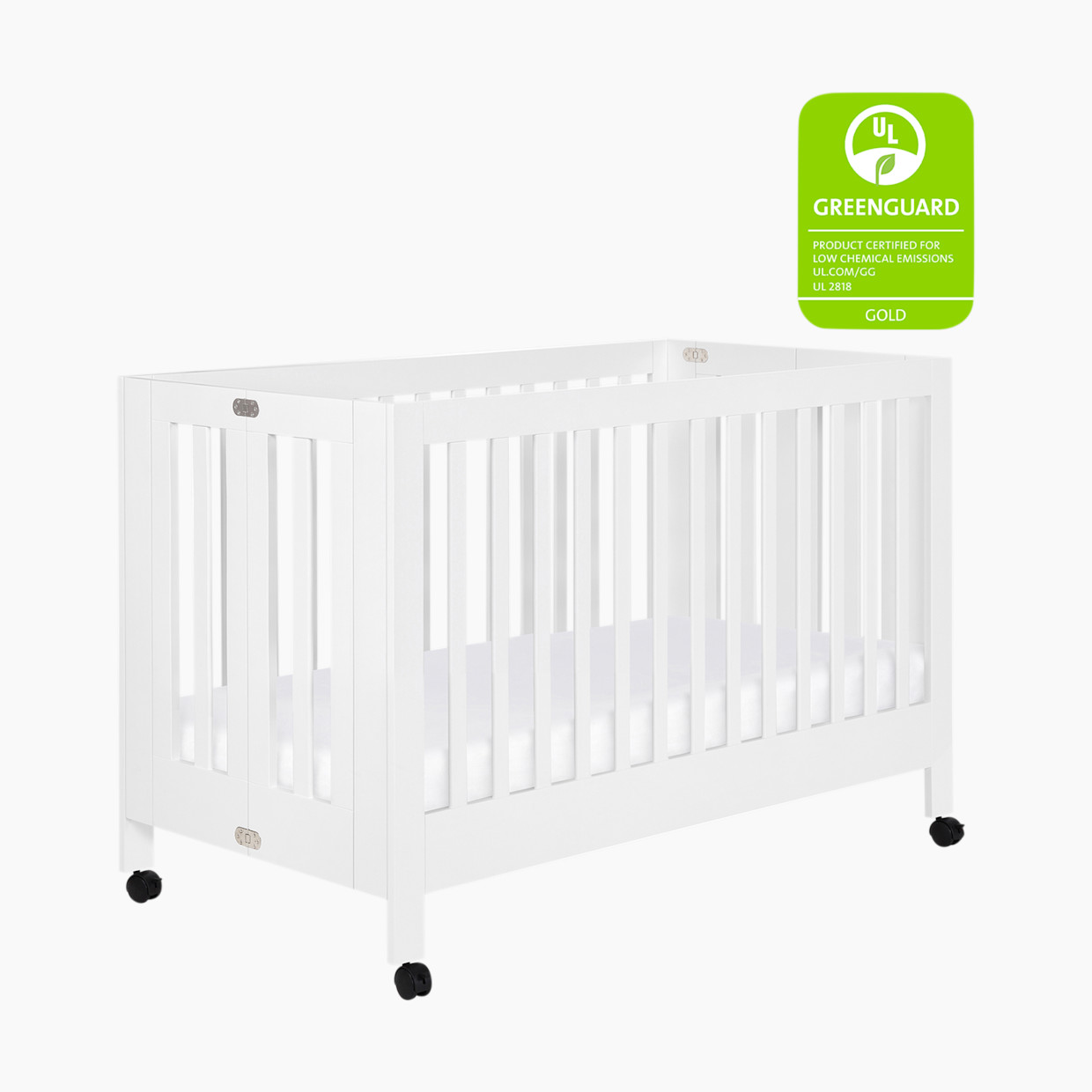 babyletto Maki Portable Folding Crib with Toddler Bed Conversion Kit - White.