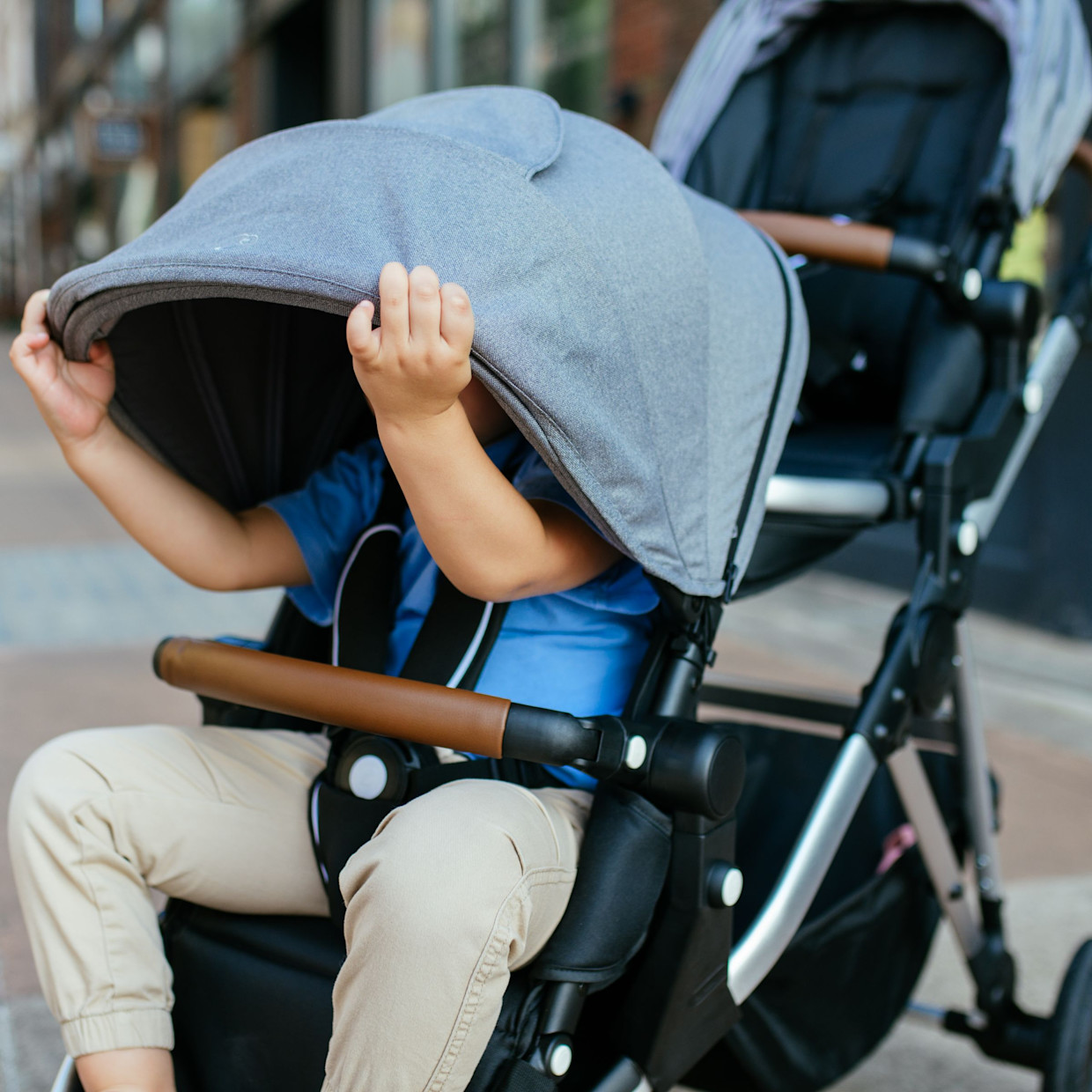 Mockingbird 2nd Seat Kit 2.0 - Heather Grey Canopy With Black Leather.