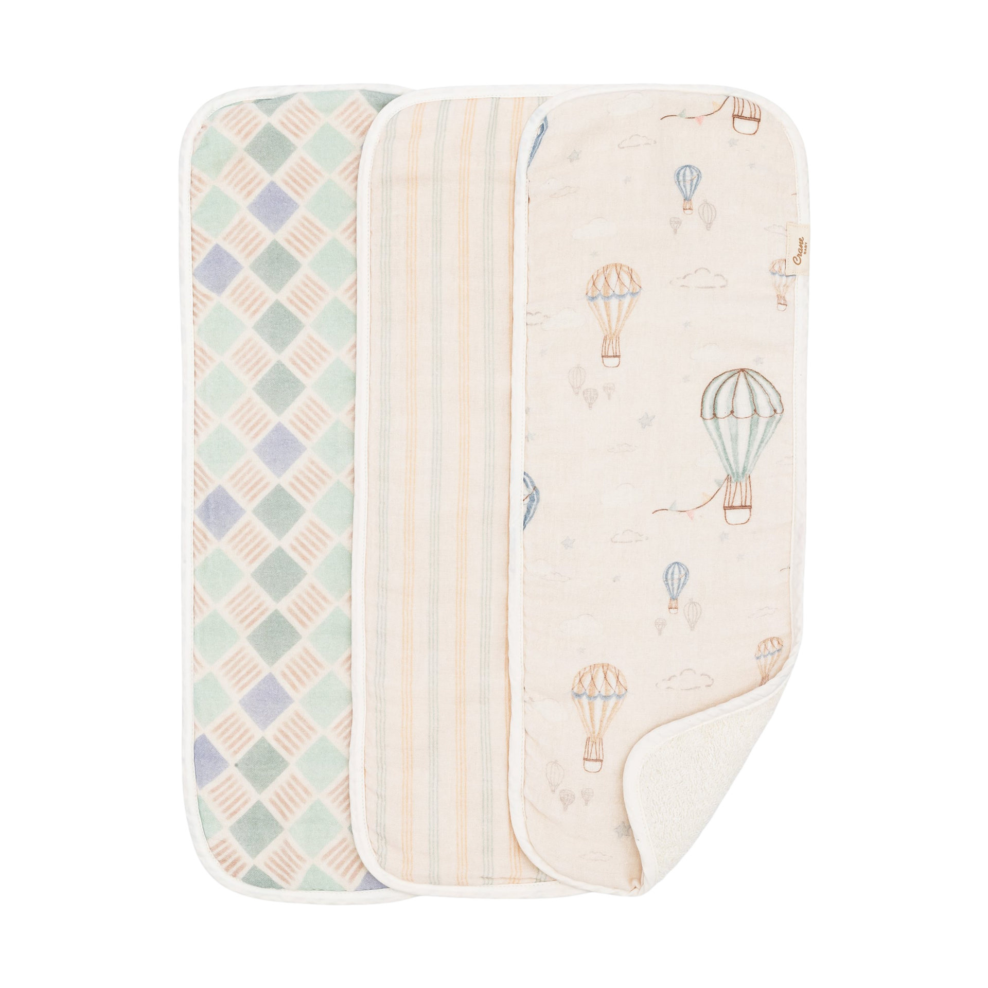 Crane Baby Cotton Muslin and Terry Burp Cloth Set (3 Pack).