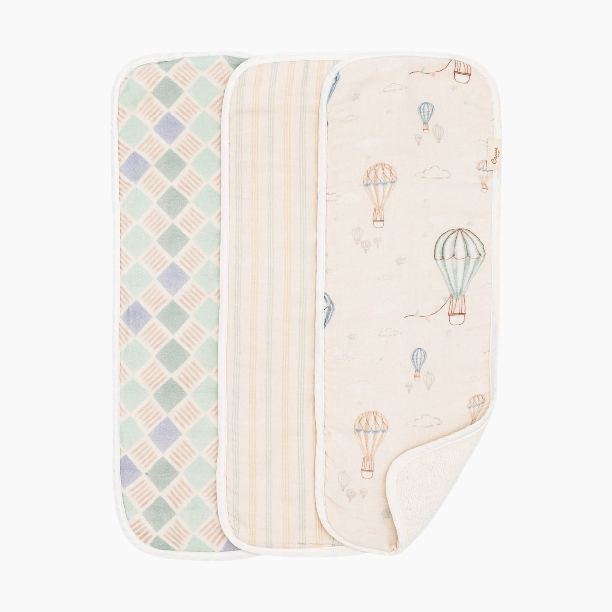 Crane Baby Cotton Muslin and Terry Burp Cloth Set (3 Pack) - Skye Hot Air Balloon.