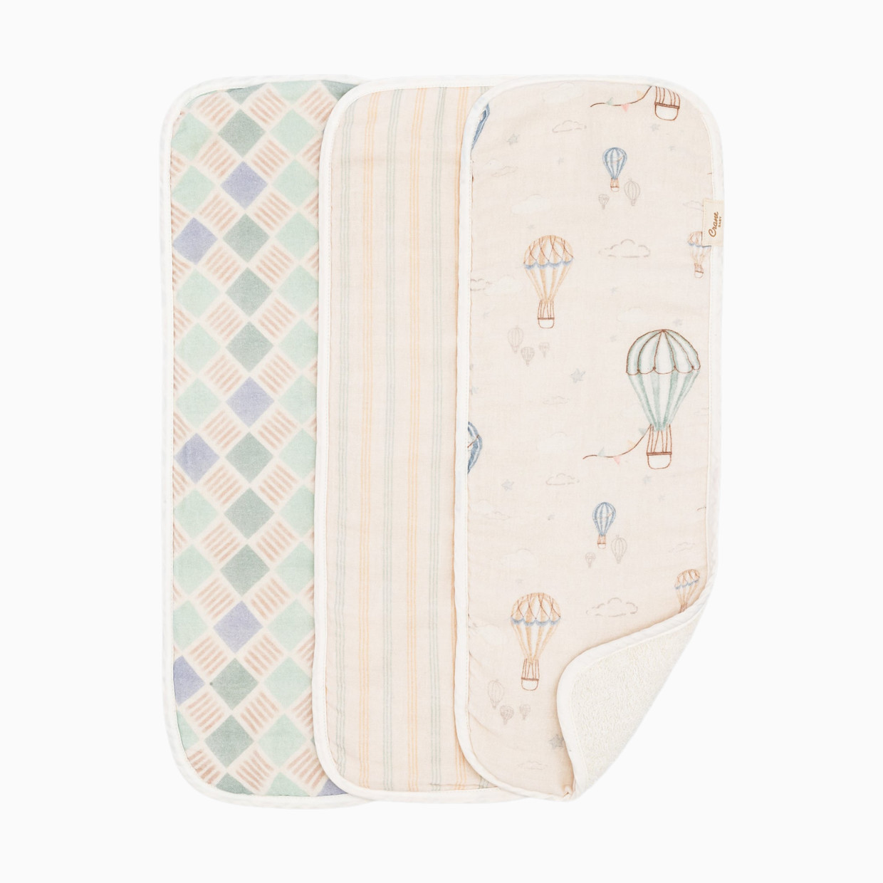 Crane Baby Cotton Muslin and Terry Burp Cloth Set (3 Pack) - Skye Hot Air Balloon.