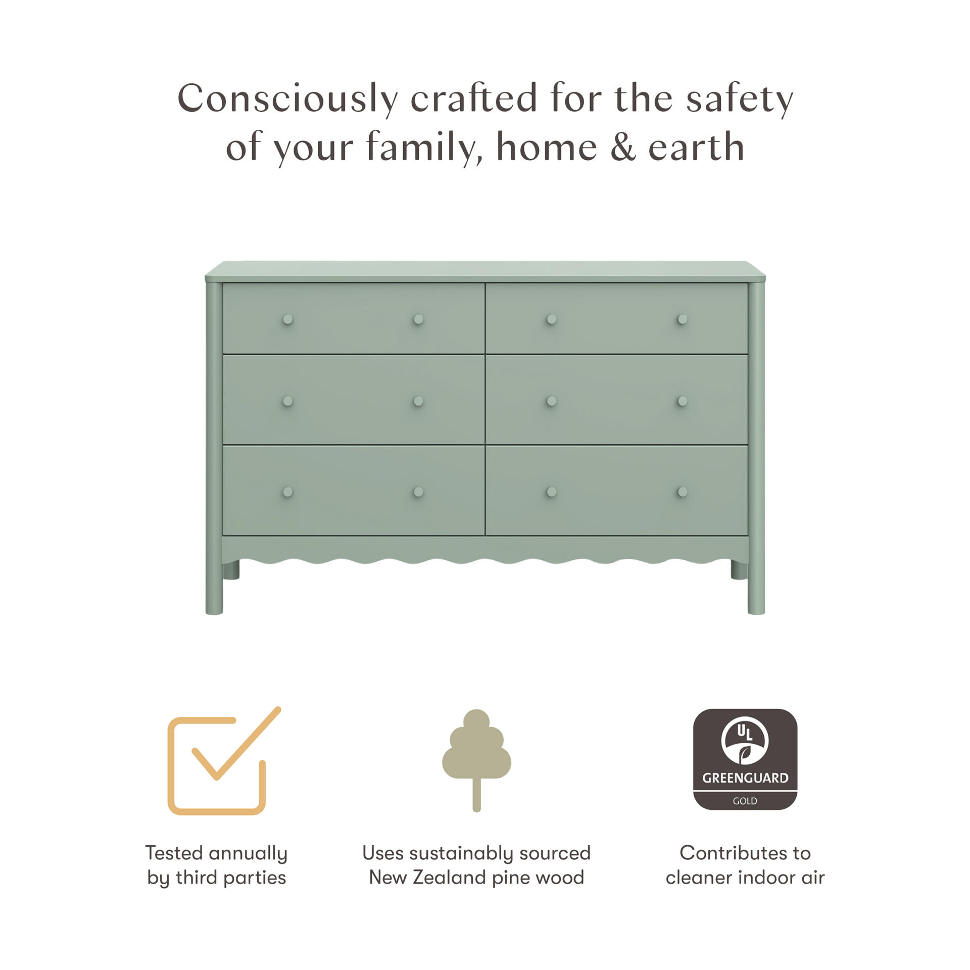 babyletto Swell 6-Drawer Assembled Dresser - Light Sage.