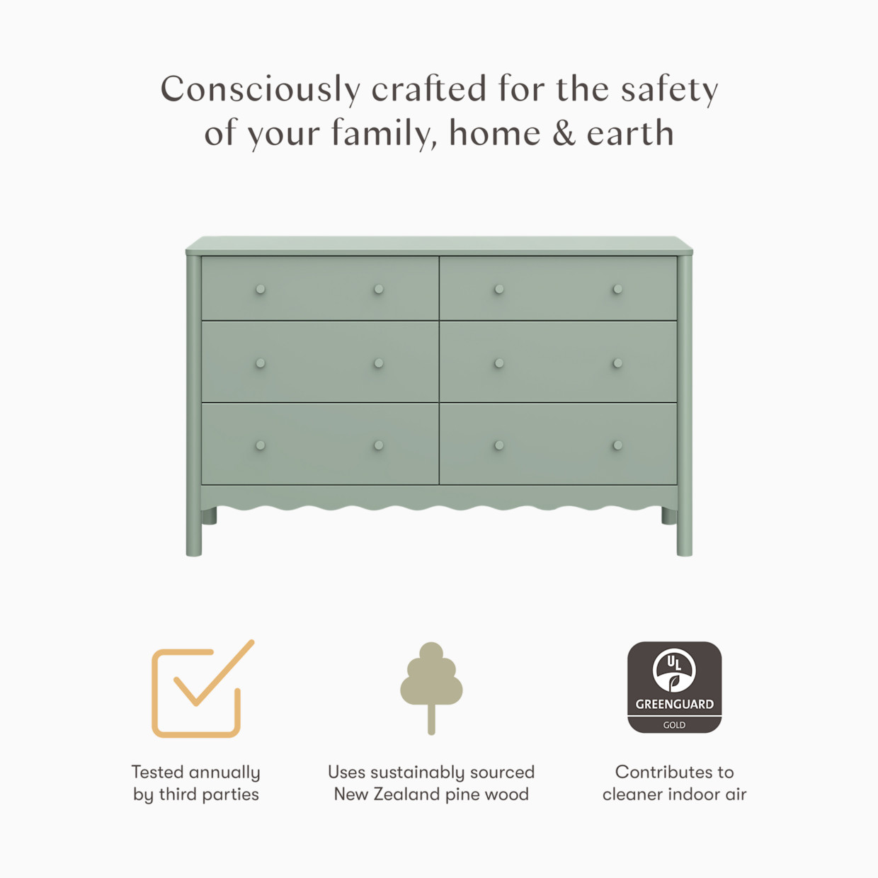 babyletto Swell 6-Drawer Assembled Dresser - Light Sage.