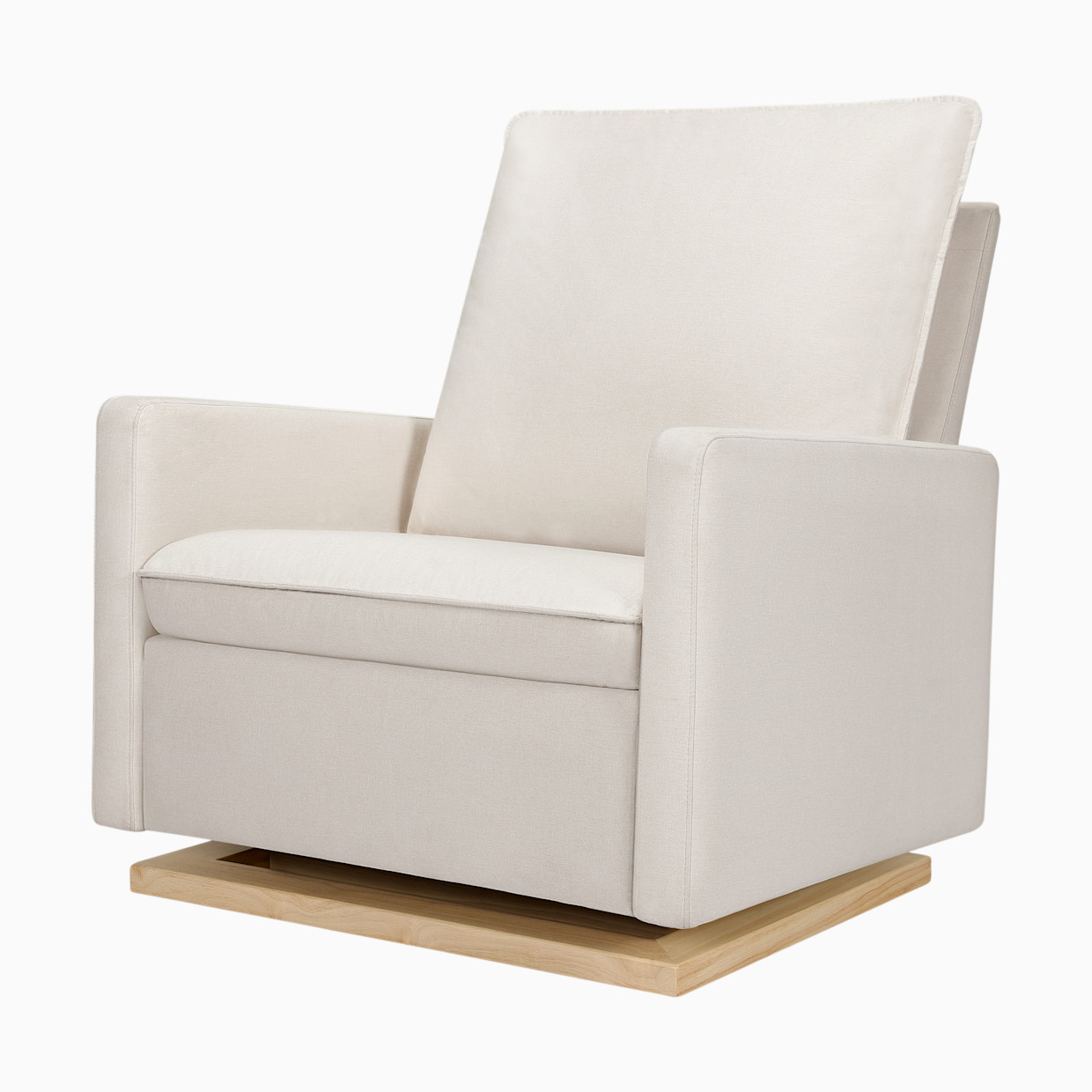 babyletto Cali Pillowback Chair and a Half Glider - Performance Cream Eco-Weave With Light Wood Base.