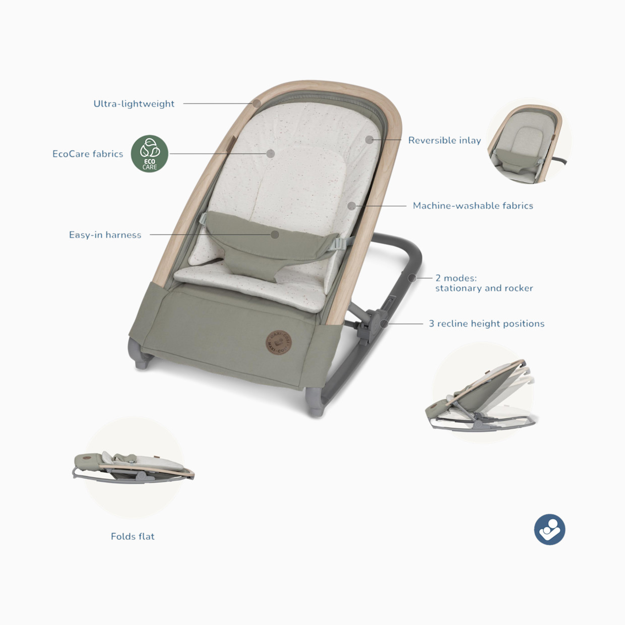 Maxi-Cosi 2-in-1 Kori Lightweight Rocker - Classic Green.