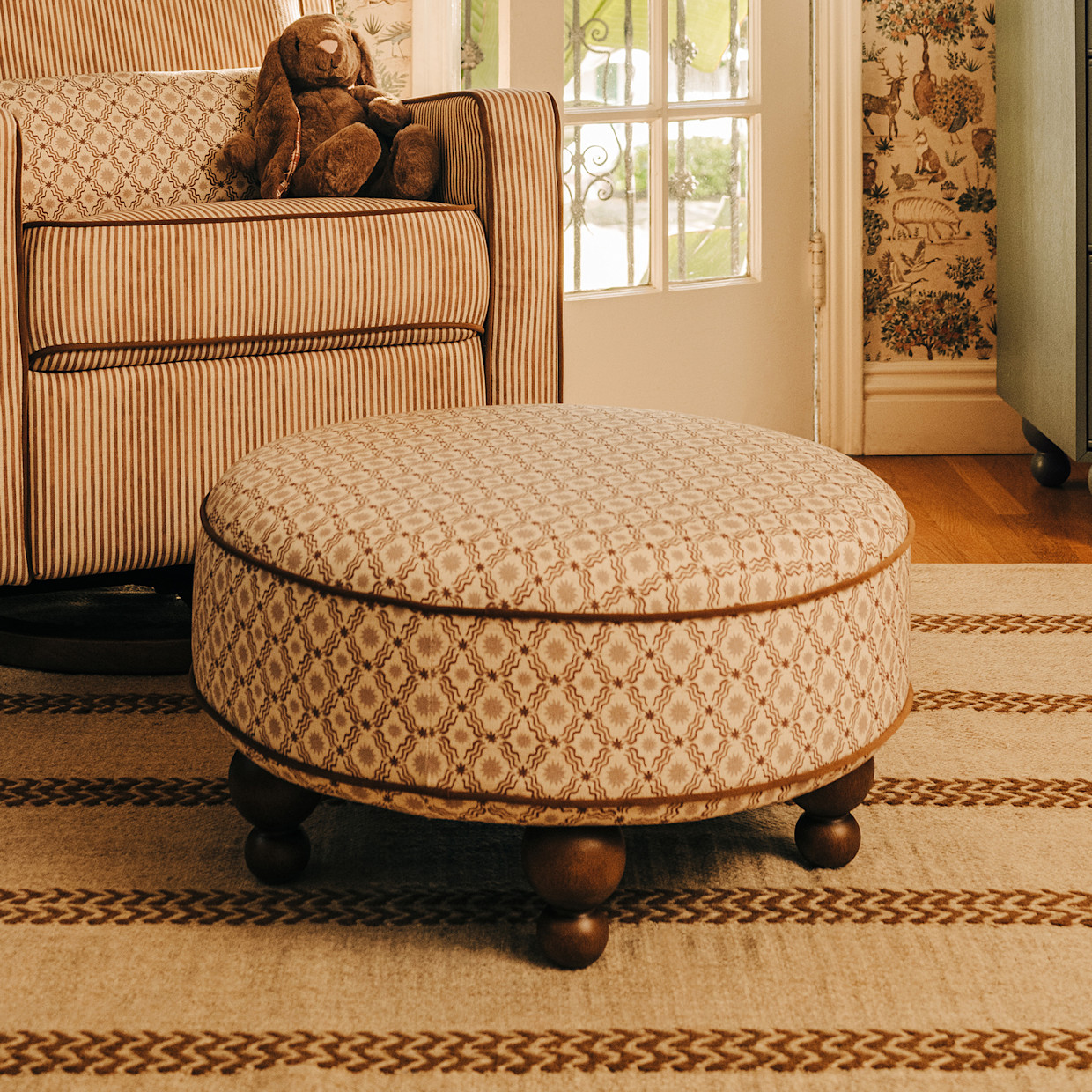 babyletto Astre Ottoman by Nate Berkus - Performance Bronze Star Eco-Crossweave W/Toffee Feet.