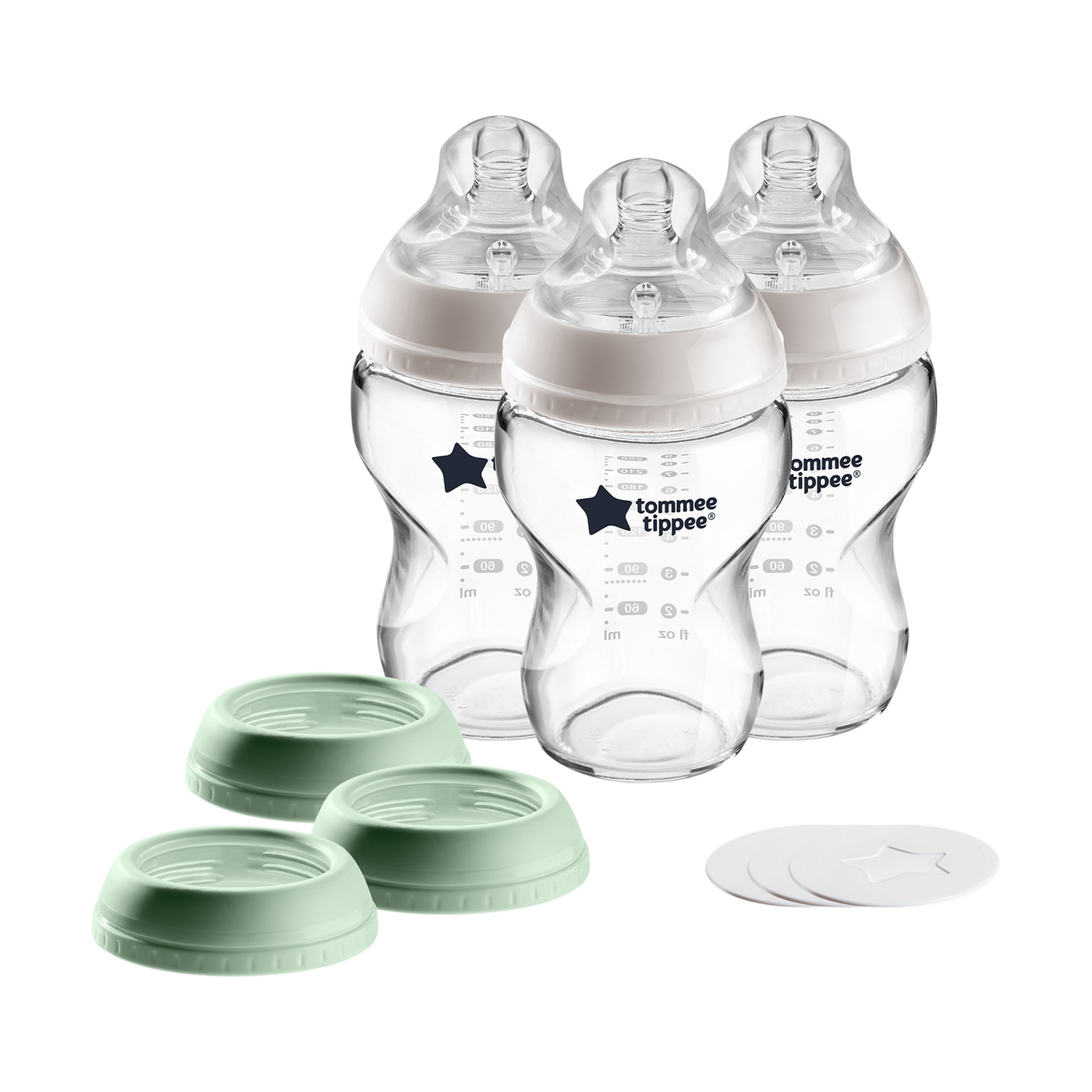 Tommee Tippee Closer to Nature 3 in 1 Convertible Glass Baby Bottles, Anti-Colic Valve – 9-Ounce, 3 Count
