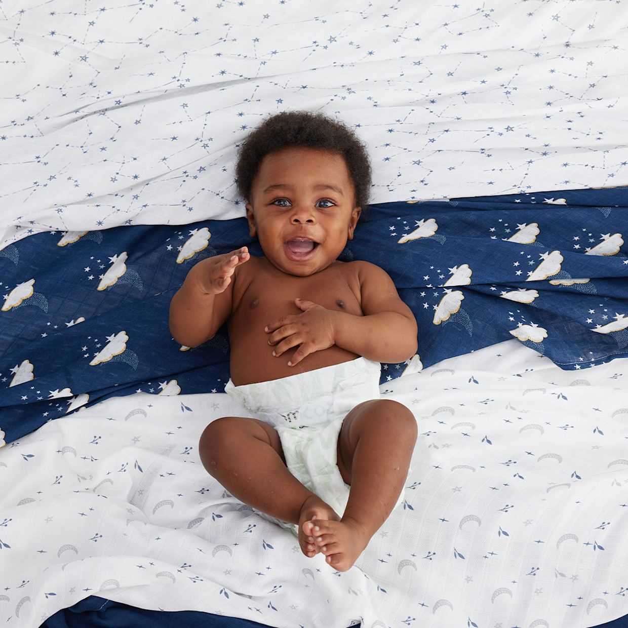Momcozy Muslin Swaddle Blanket (4 Pack) - Midnight Star Clouds.