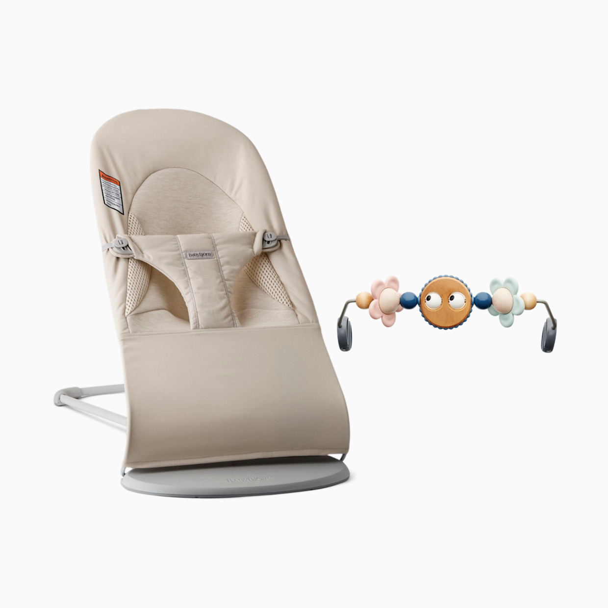 BabyBjörn Bouncer Balance Soft and Toy Bar Bundle - Light Beige/Pastels.