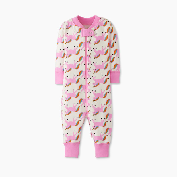 Hanna Andersson Baby Striped 2-Way Zip Sleeper in HannaSoft™ - Pink Unicorn, 0-3 Months.
