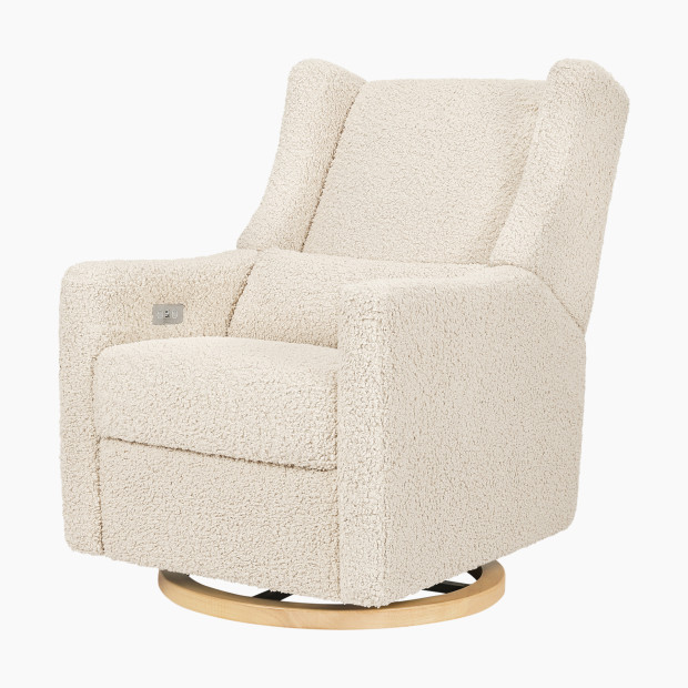 babyletto Kiwi Electronic Recliner and Swivel Glider - Almond Teddy Loop With Light Wood Base.