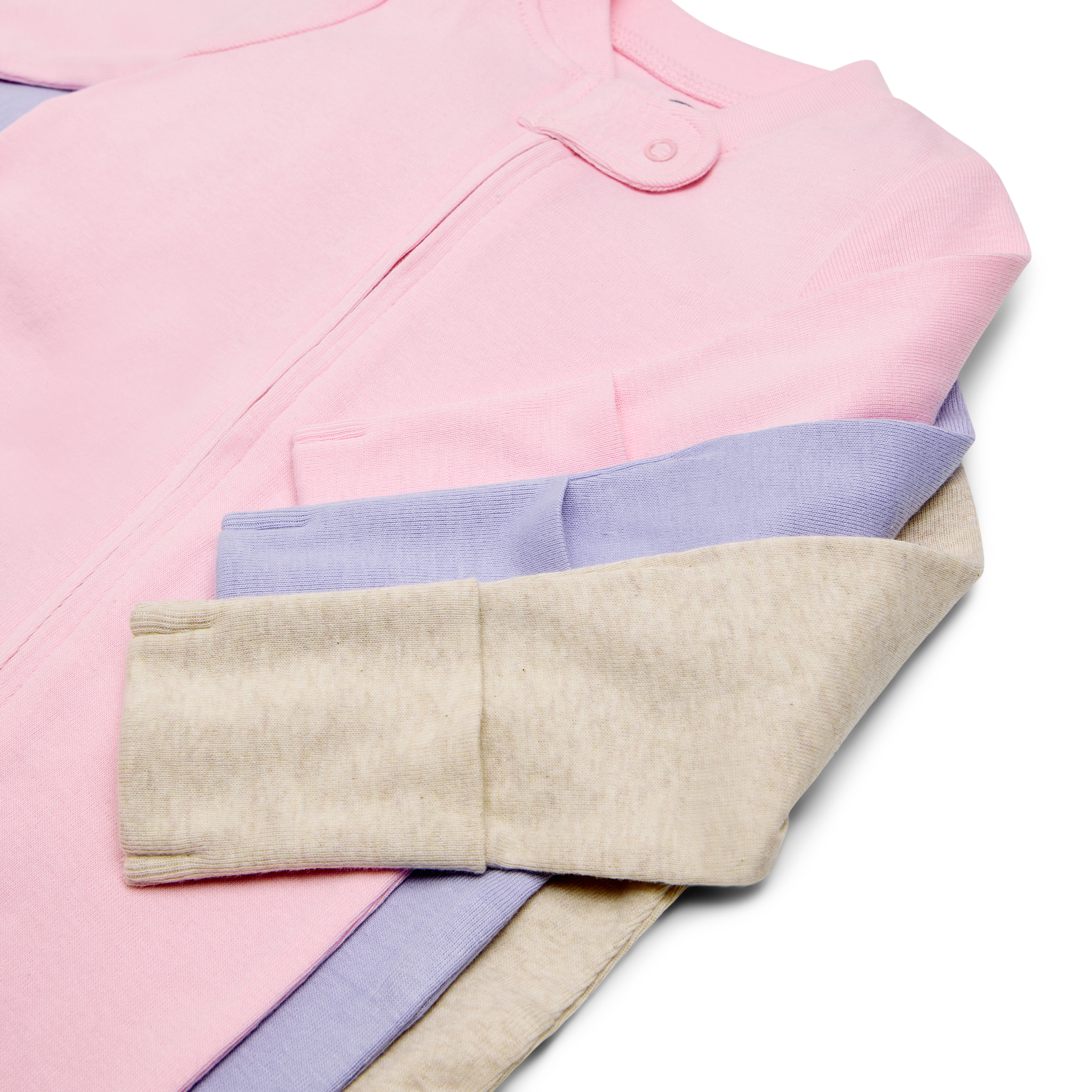 Small Story Organic Cotton Solid Zipper Footie (3 Pack) - Oatmeal Heather, Lavender, Pink, 0-3 M.