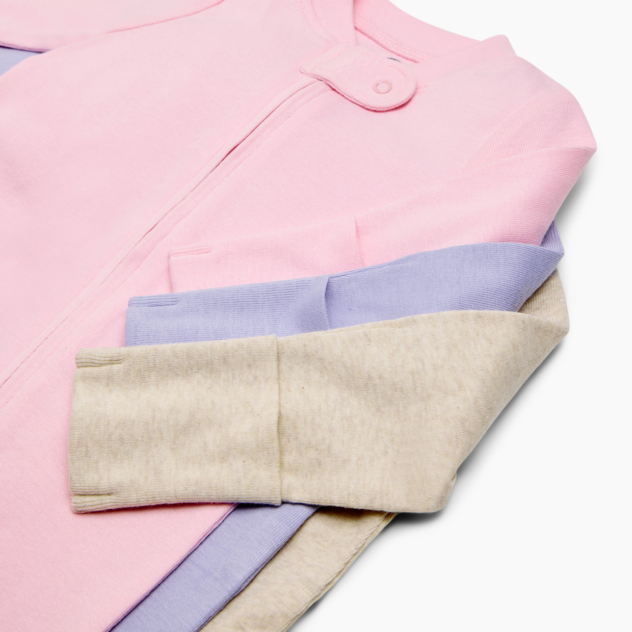 Small Story Organic Cotton Solid Zipper Footie (3 Pack) - Oatmeal Heather, Lavender, Pink, 0-3 M.
