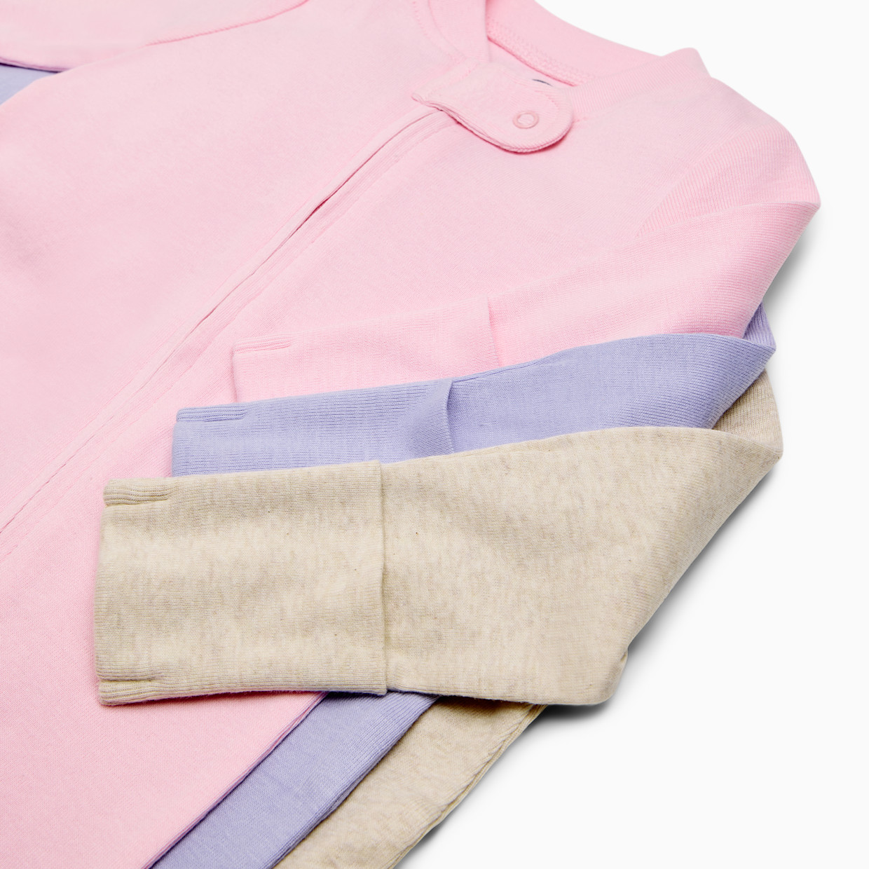 Small Story Organic Cotton Solid Zipper Footie (3 Pack) - Oatmeal Heather, Lavender, Pink, 0-3 M.